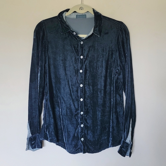 CP Shades Romy Velvet Shirt in Blue - Picture 4 of 9